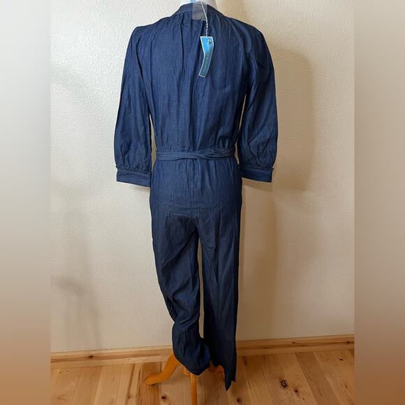 Draper James the waist jumpsuit in chambray dark wash NEW XS - Picture 8 of 12